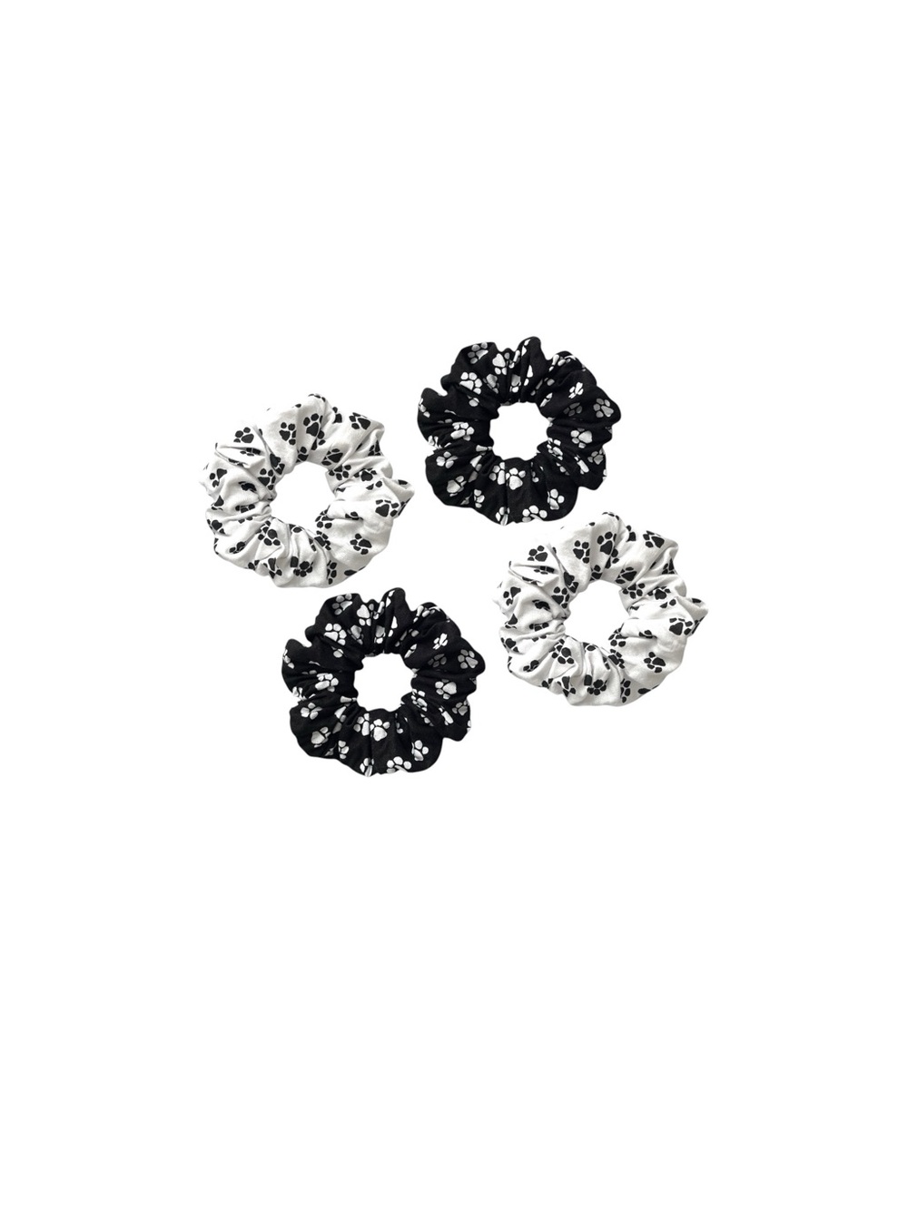 Black and White Paw Print Scrunchies Set